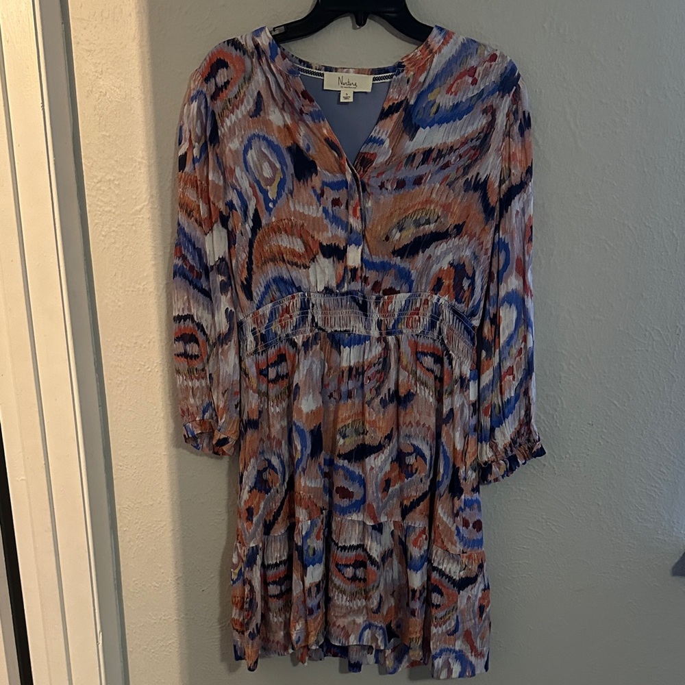 Westbound Vibrant Long Sleeve Dress with Blue and Orange